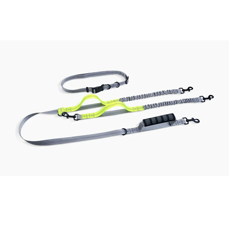 Fluorescent Green Hands Free поводок для двух собак для бега, поводок с двойной головкой, светоотражающий эластичный ошейник для собак, поводок с поясным ремнем CL166 - Цвет: Fluorescent Green