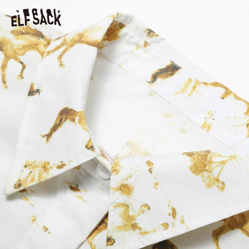 ELFSACK винтажные женские блузки с принтом лето 2019 белый Повседневный женский