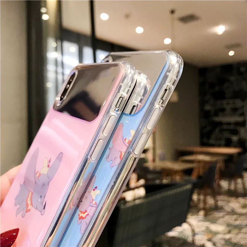 Laser edge mirror face cute Cartoon Dumbo soft shell Pink blue phone Case For Apple iphone 6 6s 7 8 Plus X XS XR MAX epoxy |