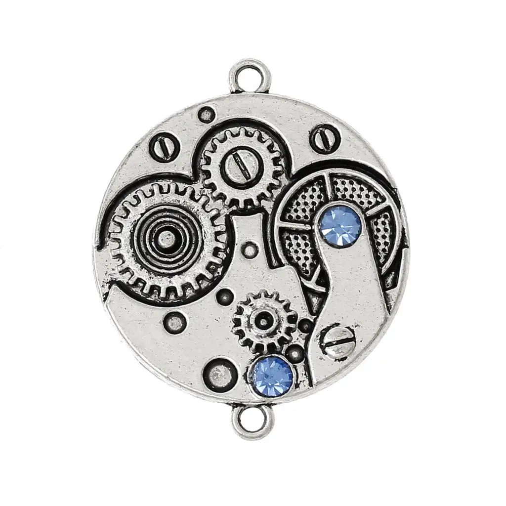 Коннекторы DoreenBeads из металлического сплава Круглые античные серебристые с