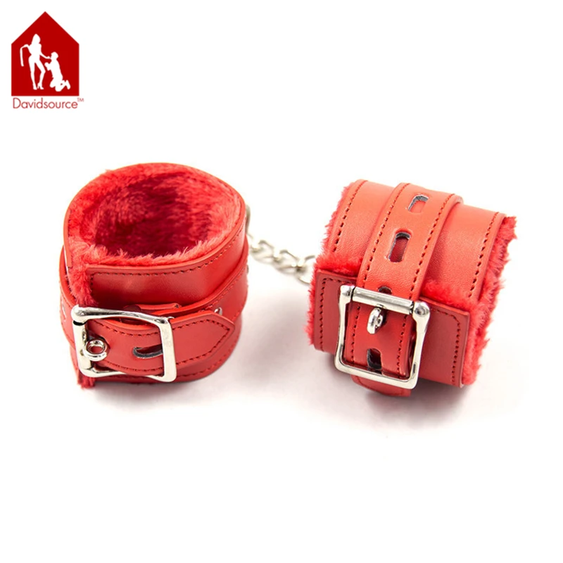 Davidsource Furry Leather Handcuffs With Adjustable Lockable Belt &amp Chain Hook Wrist Cuff Fetish Wear Bondage Sex Toys | Красота и