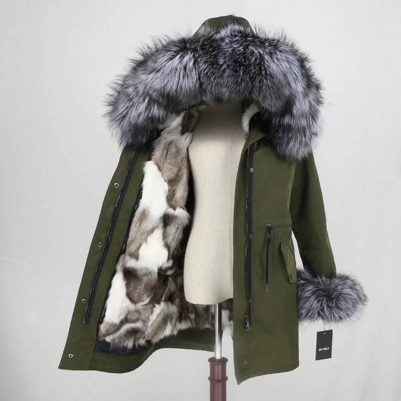 green silver OFTBUY натуральный мех пальто зимняя куртка Женская водонепроницаемая длинная парка натуральный Лисий Мех Верхняя одежда уличная Съемная Толстая теплая - Цвет: green silver