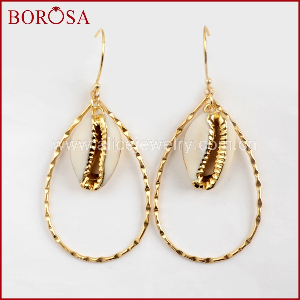 BOROSA 5Pairs Gold Color Natural Cowrie Shell Teardrop Earring Fashion Trim Dangle Earrings Jewelry For Women G1583 | Украшения и