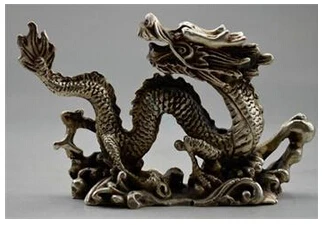 

Старая китайская ручная работа тибетская Серебряная резная статуя дракона