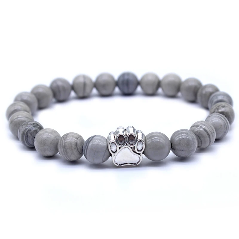 Серый и красный полосатый браслет с натуральными камнями Mala Beads медвежонок кошек
