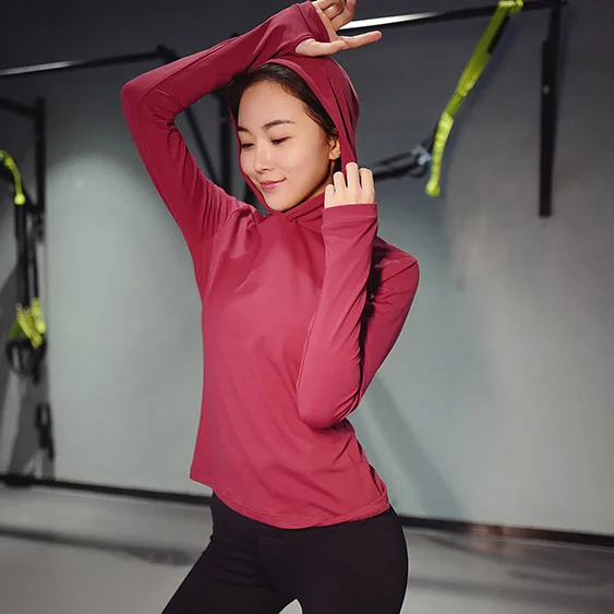 Спортивные топы колготки шлемы одежда для фитнеса женская йоги бега с капюшоном