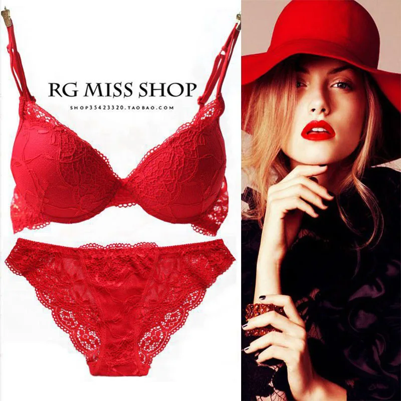 Женский комплект нижнего белья с вышивкой красный бюстгальтер пуш ап глубоким v