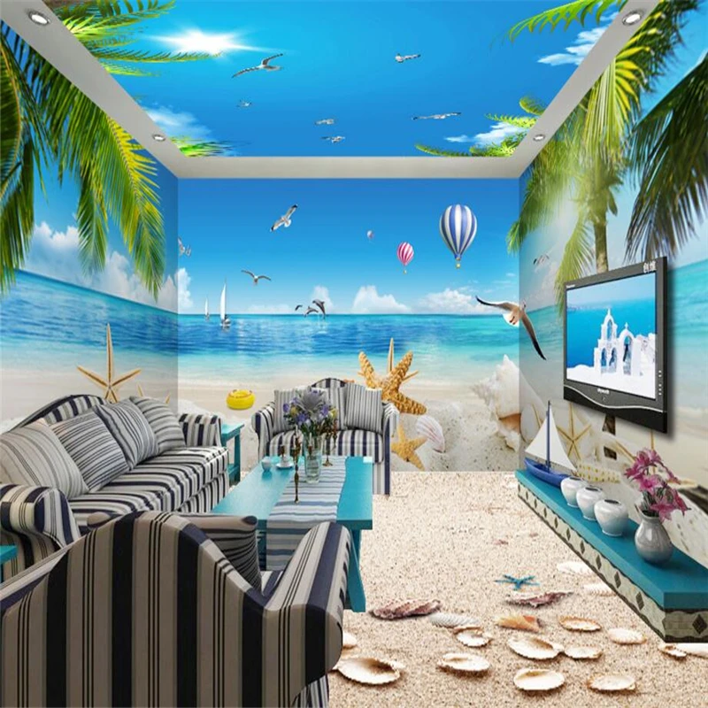 Красивые пляжные обои beibehang с морскими звездами Кокосовая бумага 3D фотообои для
