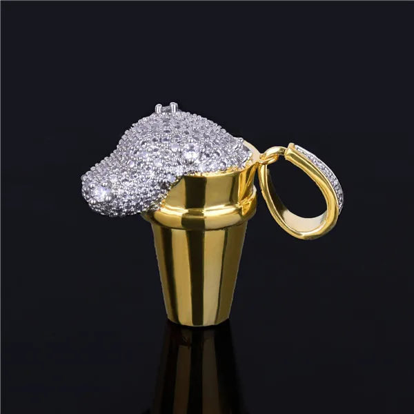 Мужское ожерелье с кулоном Lean Gold Cup, со льдом, стальная цепочка, золотой, серебряный цвет, кубический циркон, хип-хоп ювелирное изделие для подарка - Окраска металла: Gold white
