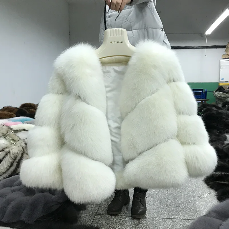 Tatyana furclub, натуральный мех, короткая куртка, пальто, однотонная, зимняя, повседневная, натуральный Лисий мех, теплые пальто для женщин, одежда с воротником, высокое - Цвет: White
