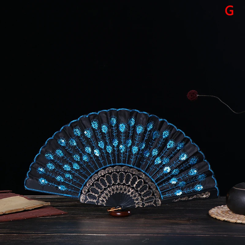 Art Folding Peacock Tail Feather Hand Fan Summer Accessory Crafts Print Home Decor Embroidery Christmas Dance | Дом и сад