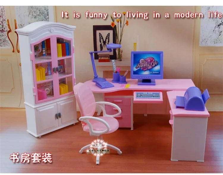 not include the doll Домашний офис Компьютерный стол комбинированный книжный шкаф кукольная мебель для куклы Барби DIY игрушки, аксессуары для кукол - Цвет: not include the doll
