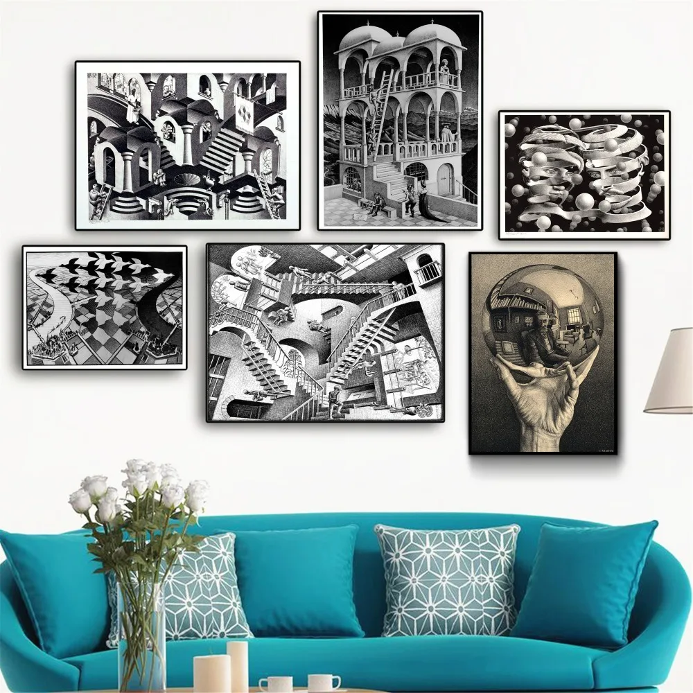 Escher Surreal геометрическое произведение искусства, печать на холсте, картина маслом на холсте, настенные художественные фрески, картины для гостиной, декорации