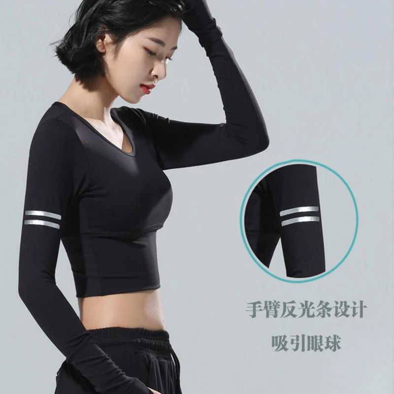 Женская Спортивная футболка с отражателем и длинным рукавом для йоги фитнеса|tights