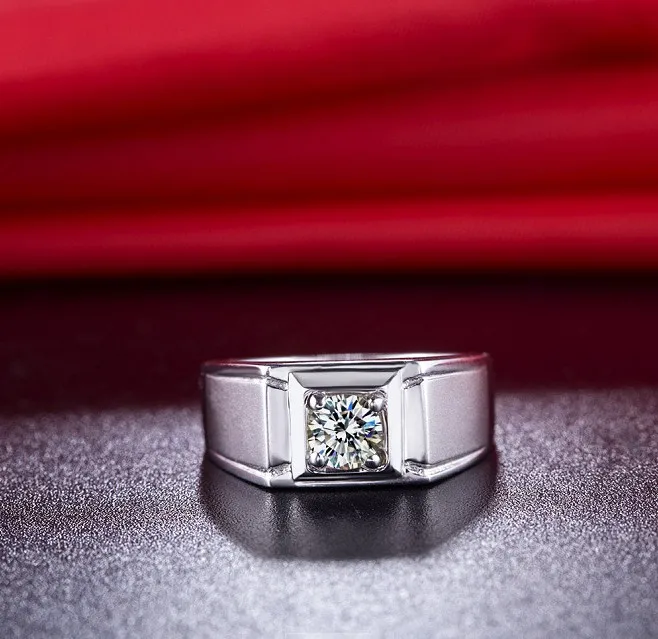 

Trendy Pure 18K White Gold Men Wedding Ring 1CT Male Male's White Gold Au750 Marriage Ring Brilliant Forever
