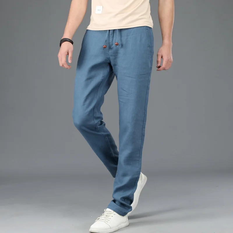 M ~ 4XL 2018 летние мужские 100% льняные брюки крутые тонкие белые дышащие повседневные