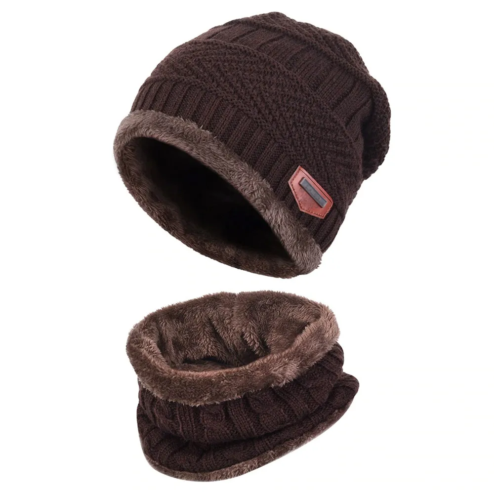Dark coffee Новая Теплая Зимняя вязаная шапочка для малыша из 2 предметов, шапка и шарф для детей, детские шапки для новорожденных девочек и мальчиков, детская зимняя теплая шапка - Цвет: Dark coffee