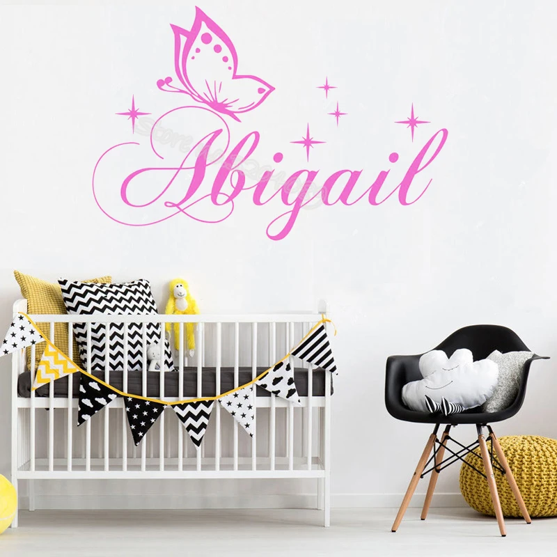 Красивые бабочки с именем на заказ настенные наклейки для девочек детей спальни