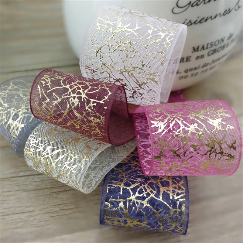 5meter/lot new 25mm hot stamping snow yarn ribbon handmade hair accessories bow material organza T-055 | Дом и сад