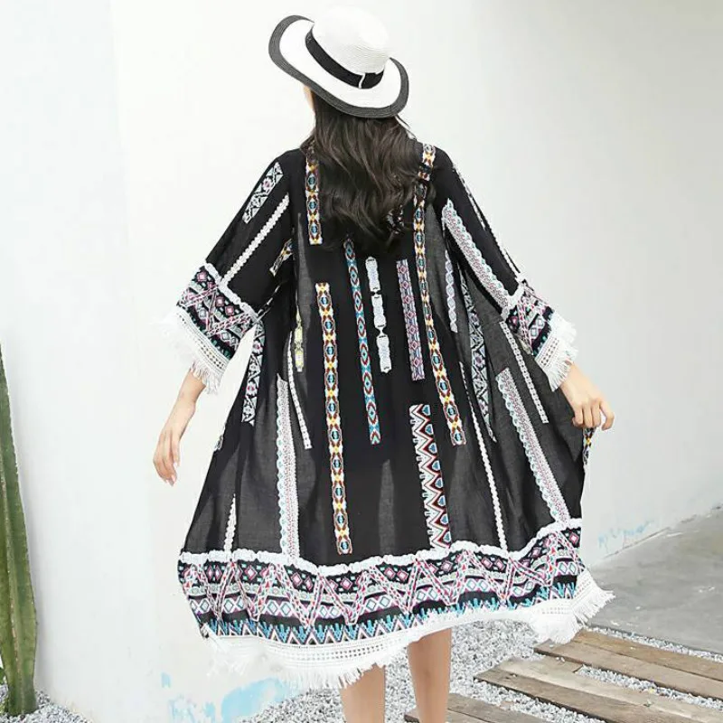 Boho/шифоновые рубашки кардиган с защитой от солнца длинная шаль бахромой куртка
