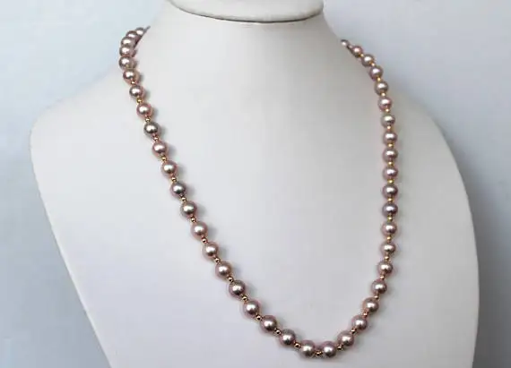 ?? ナチュラルパールジュエリー、モーブ淡水真珠のネックレス、 AAA 8-9 ミリメートル高品質本物の真珠ジュエリー、 20 インチ