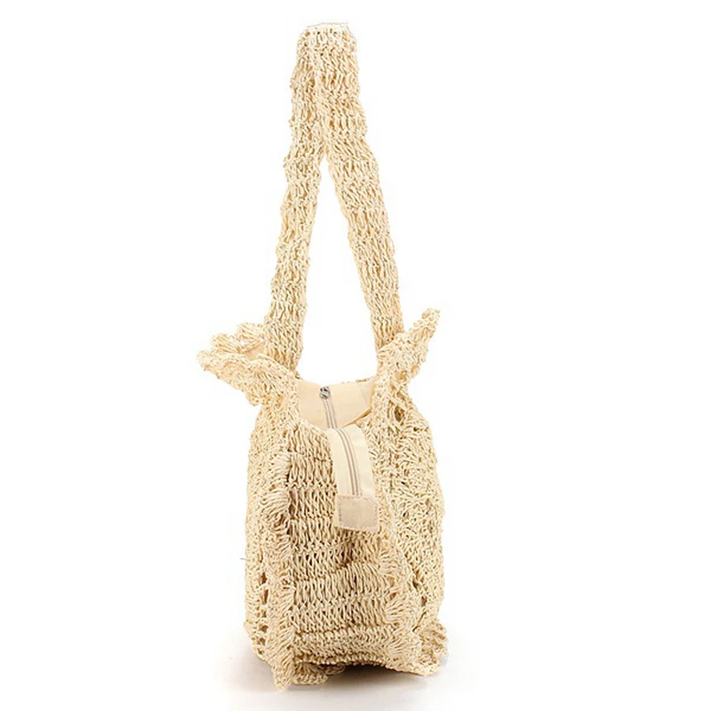 FGGS-Новые Модные женские летние круглые сумки из ротанга пляжные на плечо бежевые