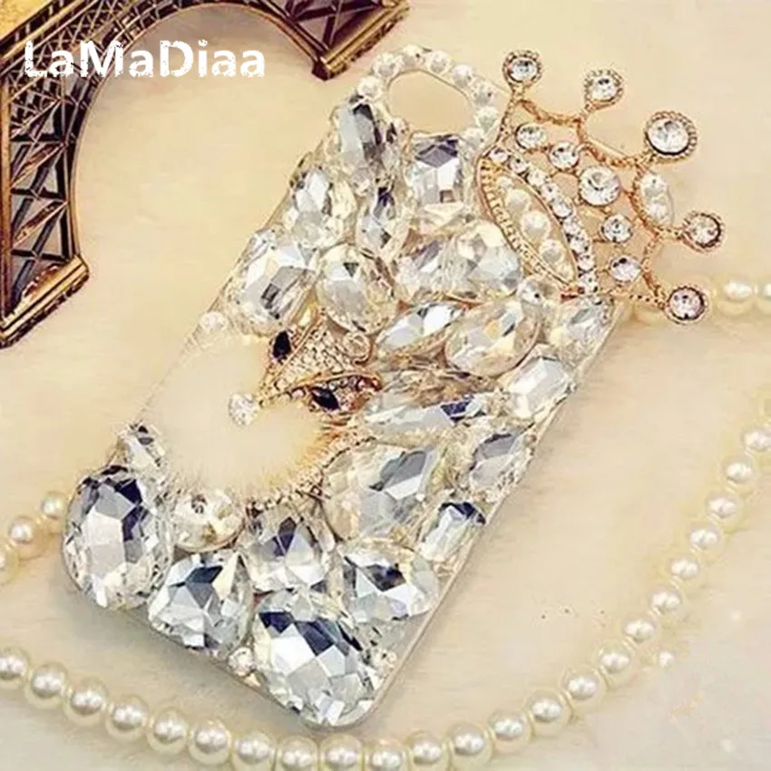 

LaMaDiaa Bling Rhinestone Crystal Diamond Fox and Crown Soft Back Phone Case Cover For iPhone 12 11 Pro Max XR X 6 Plus 7 8 Plus