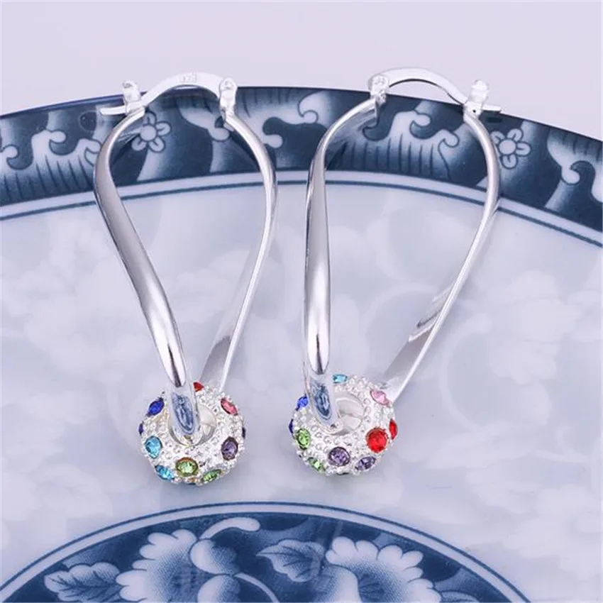 Charm color crystal silver earrings women lady beat wild luxury fashion burst models jewelry free shipping | Украшения и
