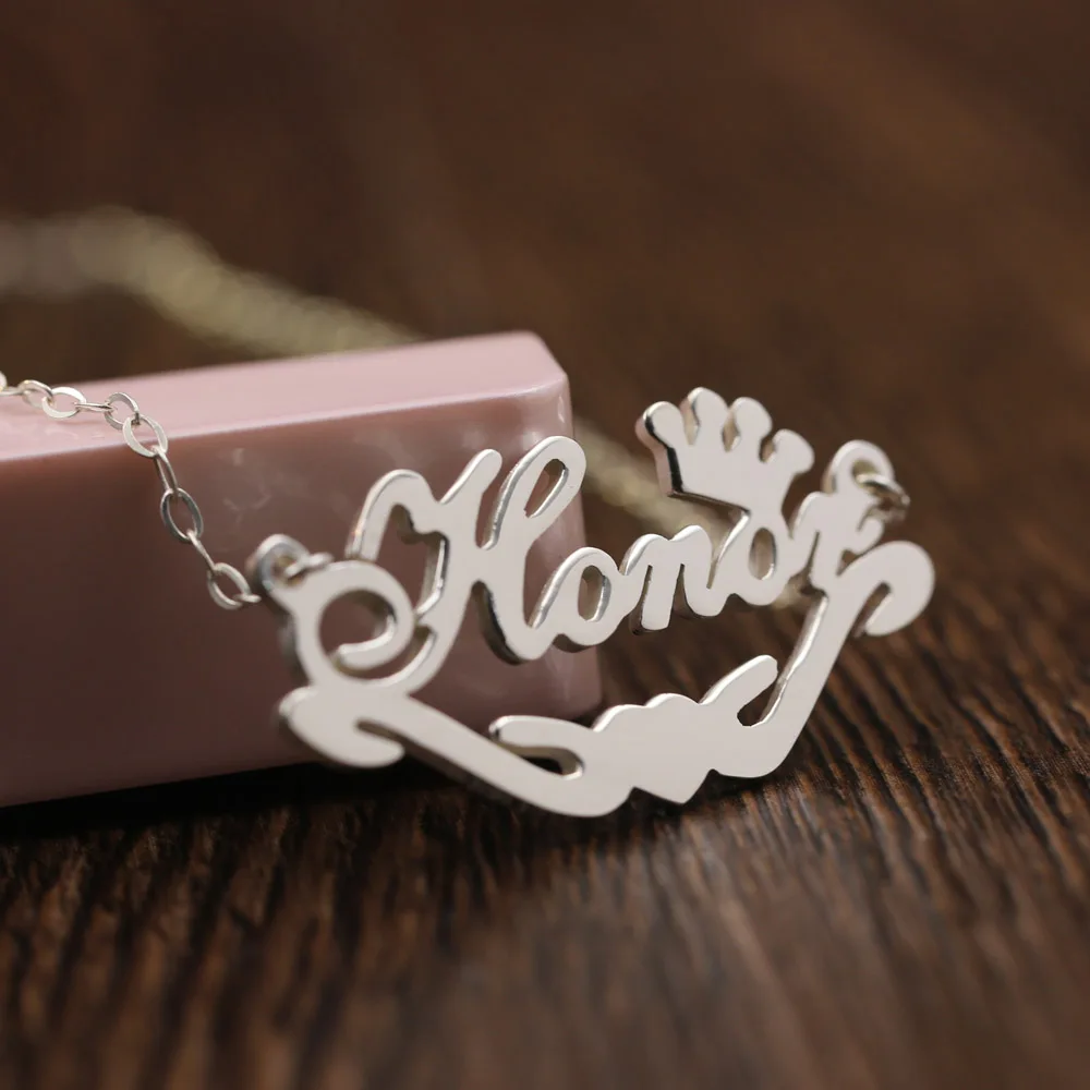 Индивидуальное цельное серебряное ожерелье отрезаное имя корона для женщин жены