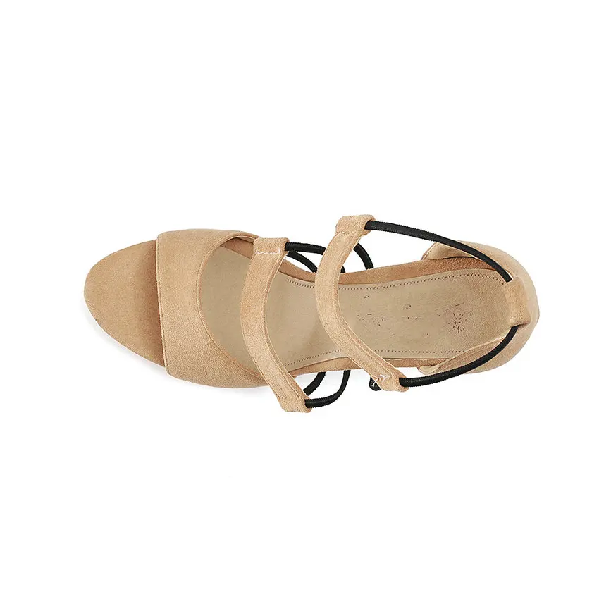 VINLLE 2020 Summer Shoes Women Flock Square High Heel Pointed Toe Elastic band Platform Ladies Wedding Pumps Size 34-43 | Обувь
