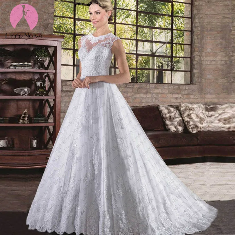 Vestido De Noiva Simples свадебные платья с круглым вырезом трапециевидной формы