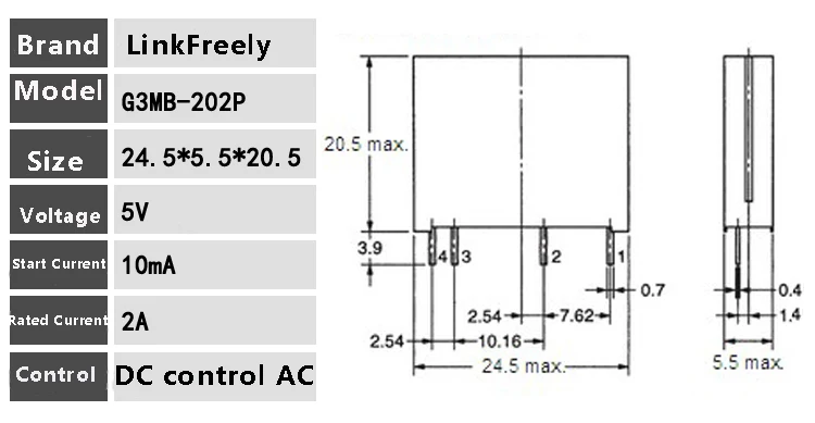G3MB-202P PCB SSR реле напряжения Модуль 5VDC вход 240V 2A Выход DC управление AC микро твердотельное реле 12V 24V