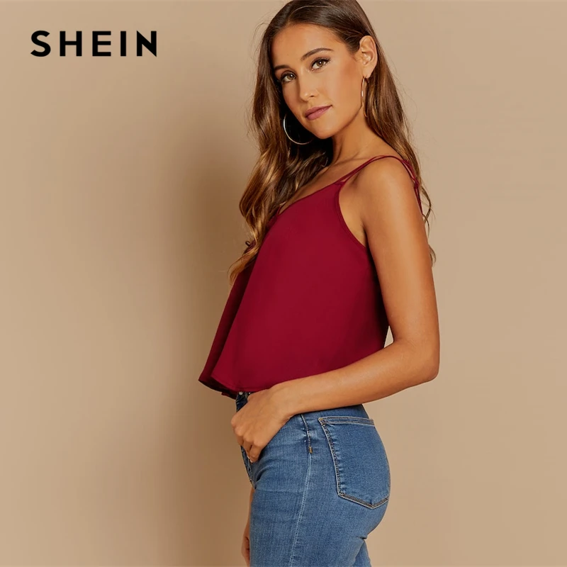 SHEIN Однотонный Топ На Бретельках, Летний Повседневный Топ, Сексуальный Топ Без Рукавов