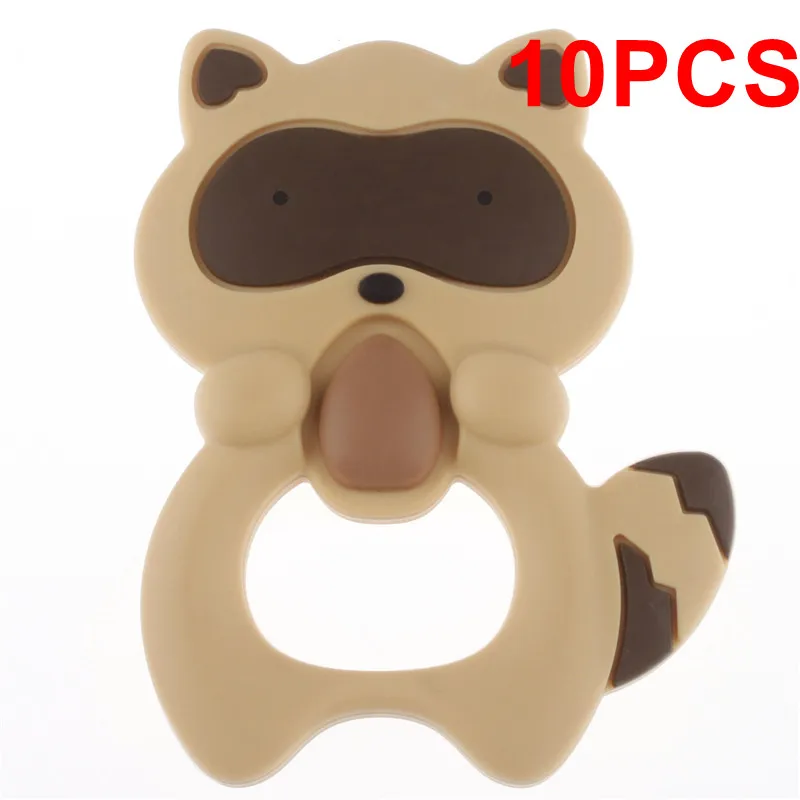 Raccoon-Deep Khaki Bpa бесплатно 10 шт. милый динозавр силиконовая Детская Подвеска-Прорезыватель для зубов ожерелье коала Дракон пищевой подарок для кормления Единорог енот - Цвет: Raccoon-Deep Khaki