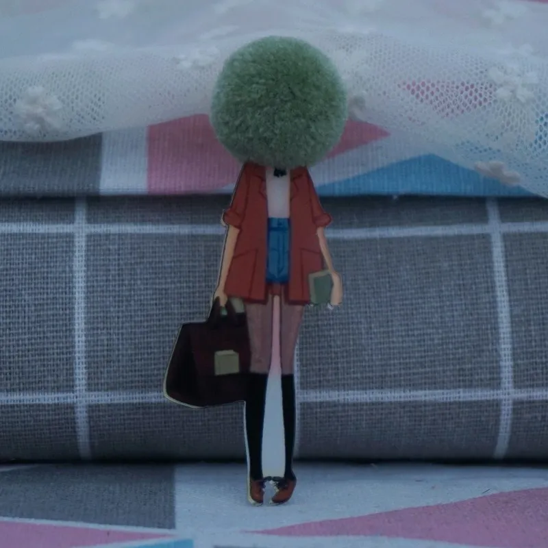 Женская модная брошь Милые нашивки на рюкзаке kawaii Акриловые броши булавка с шерстяным шариком шерстяная шляпа Женская булавка значок Broĉo