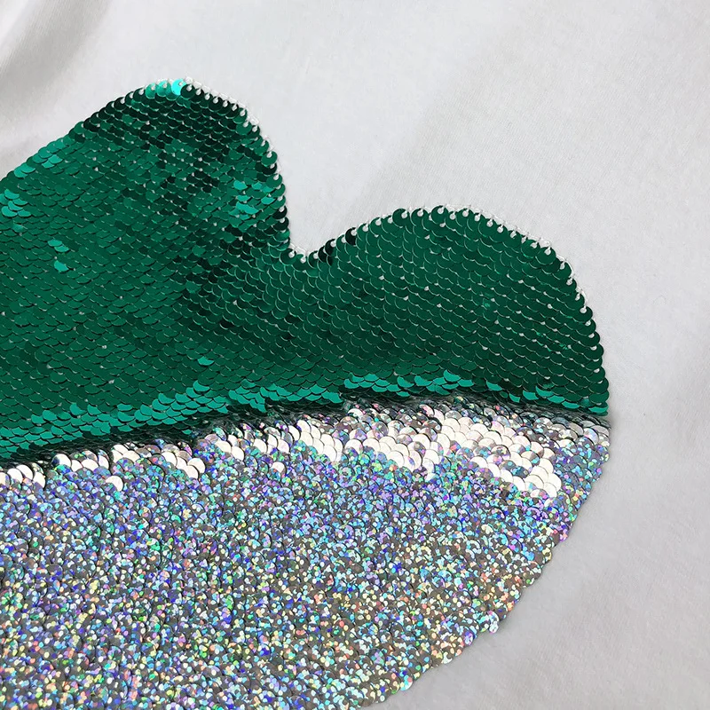 Цвет ful различные блестки сердца хлопковая Футболка двусторонние пайетки