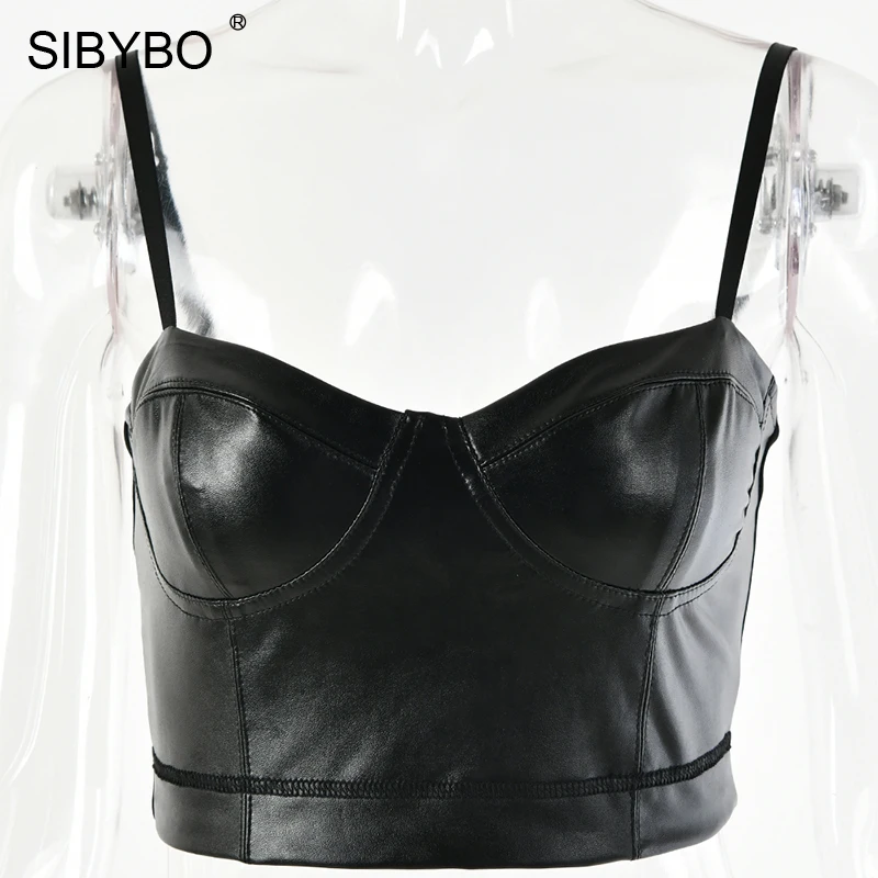 Женский топ на тонких бретельках SIBYBO черный облегающий с открытой спиной и