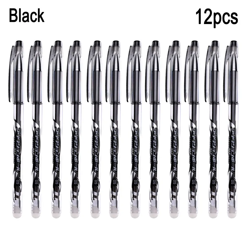 12Pcs Black Ink Delvitch, 12 шт./набор, Волшебная стираемая ручка, 0,5 мм, гелевая ручка с чернилами, 4 цвета, доступно для детей, подарок для офиса, студента, инструменты для рисования - Цвет: 12Pcs Black Ink