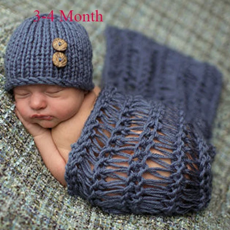 3 month От 0 до 4 месяцев, Детский костюм новорожденного ребенка, наряд, вязаная шапочка, одеяло, детская шапка для фотосессии - Цвет: 3 month