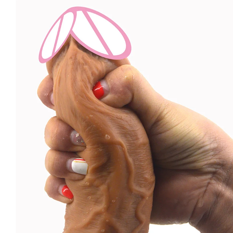 Реалистичный фаллоимитатор большого размера из натуральной кожи на присоске