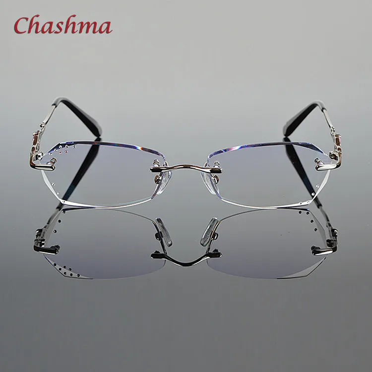Silver Chashma бренд Новая мода Корея без оправы алмазный сплав для женщин оправа с линзами при миопии цветные линзы очки для женщин - Цвет оправы: Silver