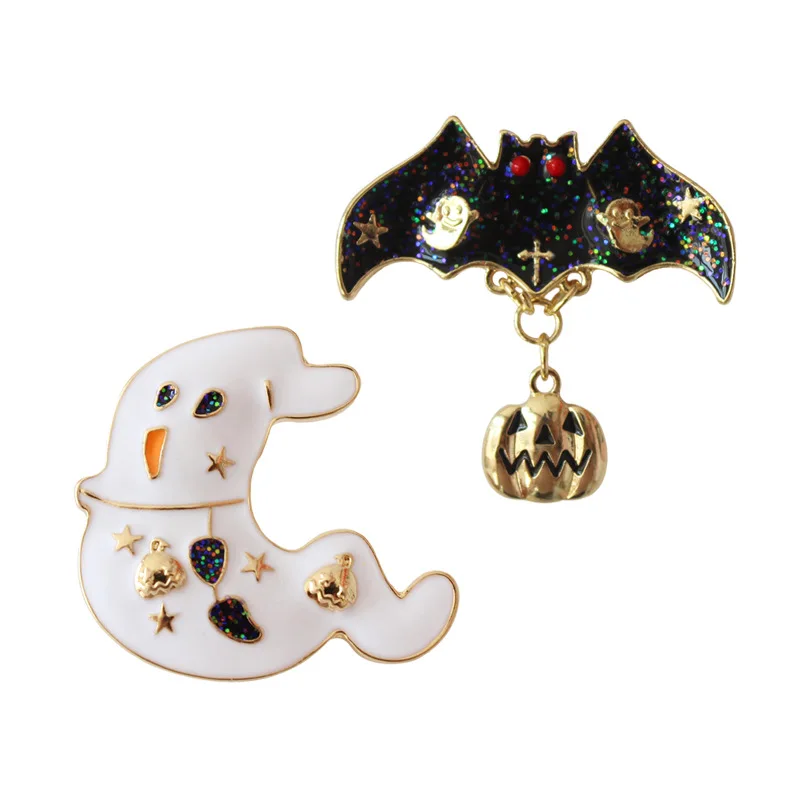 Эмалированные значки на Хэллоуин белый призрак черные летучие мыши тыква милая