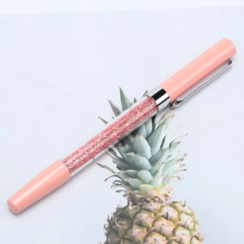 Pink 1 шт Мода кристалл гель ручка металл ручка с гравировкой новые творческие подпись ручка ежедневно офис канцелярский подарок для студента логотип лазером на заказ - Цвет: Pink