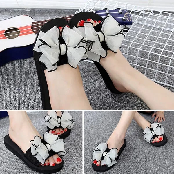 Новинка 2018 года милые летние женские шлепанцы с газовым бантом на плоской