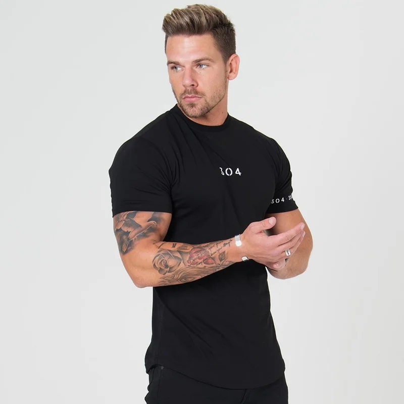 Men Cotton Short sleeve t shirt Fitness Slim Patchwork Black T-shirt Male Brand Gym Tees Tops Summer New Fashion Casual clothing
