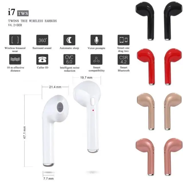 Беспроводные bluetooth наушники i7s TWS Inear стерео вкладыши с зарядным устройством