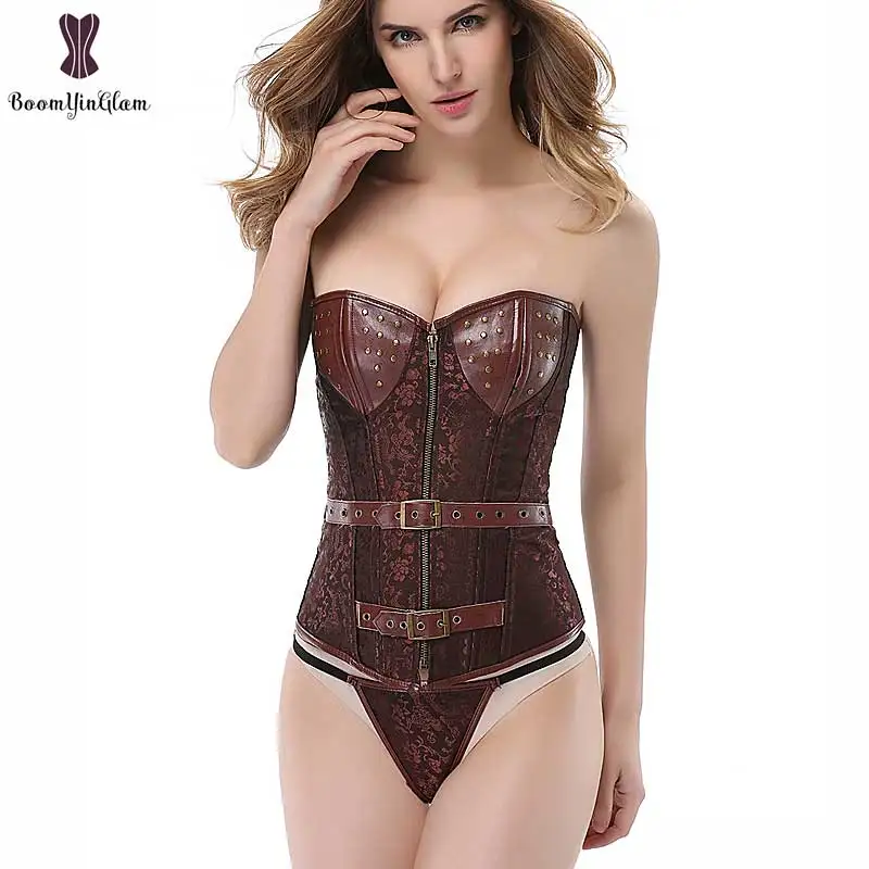 Simple Steampunk Corset Overbust Rivet Bra Bustier Punk Plus Size Corselet Floral Belt Korset Gothic Zipple Waist Slim Cincher |