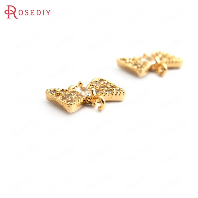 (34923)4PCS 11.5x9MM 24K Gold Color Brass with White Zircon 2 Hole Bow Knot Connect Charms Pendants Accessories Jewelry Findings | Украшения