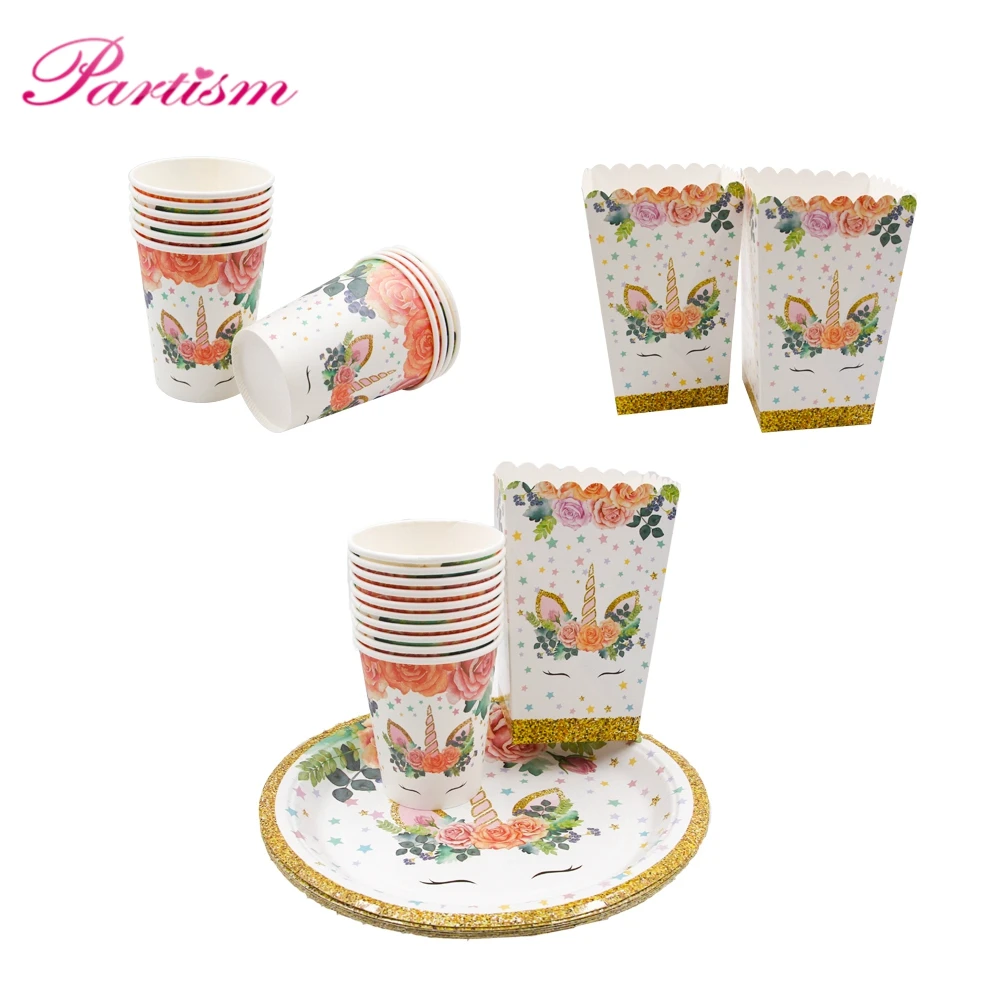 1 Set Happy Birthday Unicorn Disposable Tableware Paper Cup/Plate Banner Table Decoration Party Supplies | Дом и сад