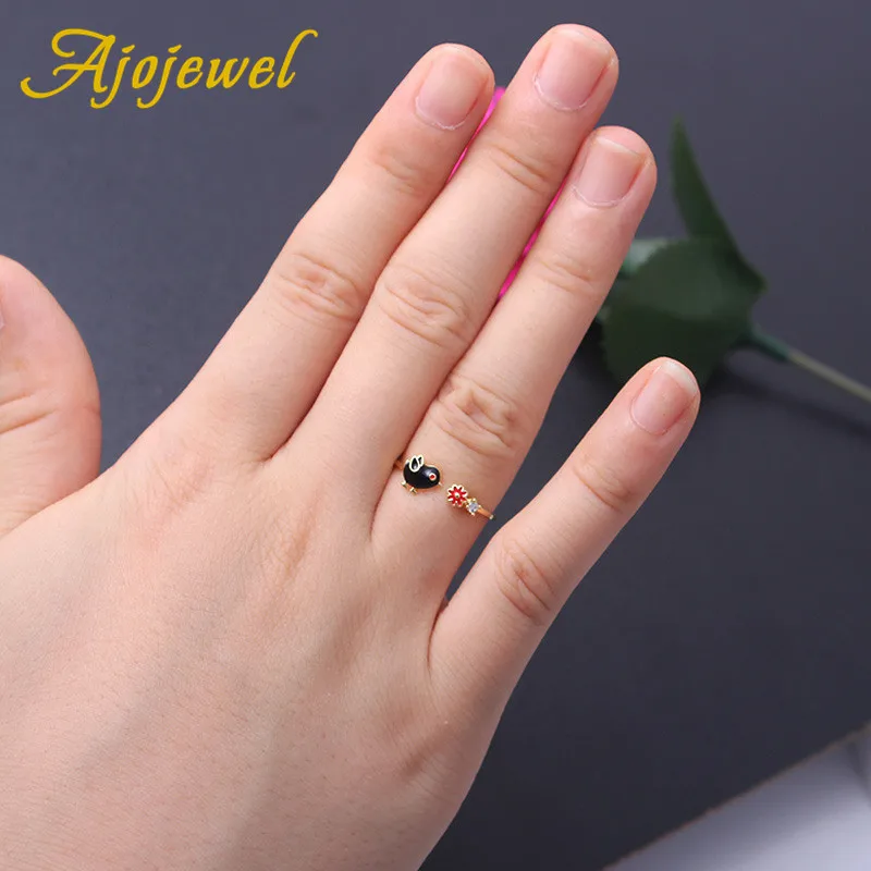 Роскошное красное цветочное кольцо Ajojewel из черной эмали и птицы регулируемые